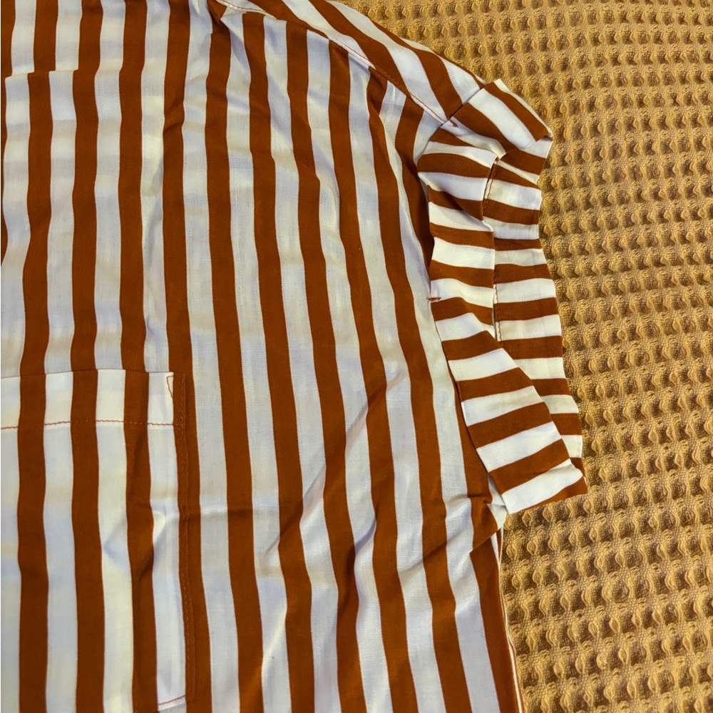 NWT Jane+Delancey Women’s Short-Sleeve Striped Orange & White Button-Down Blouse - Picture 12 of 14